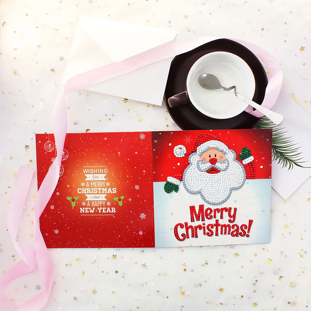 Christmas Card Set Santa Claus Elk Snowman Diamond Painting DIY Holiday Card 4pc/ 8pc