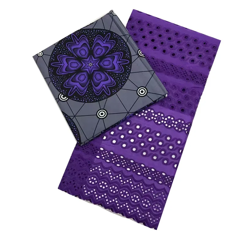 

purple color Lace Fabrics Milk Silk cord lace match African Ankara Fabric Wax Print Fabric 3yards+2.5yards guipure lace