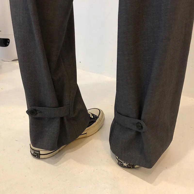 

SML 2 colors 2019 korean style solid color suit straight trouser female autumn high waist long pants womens (X580)