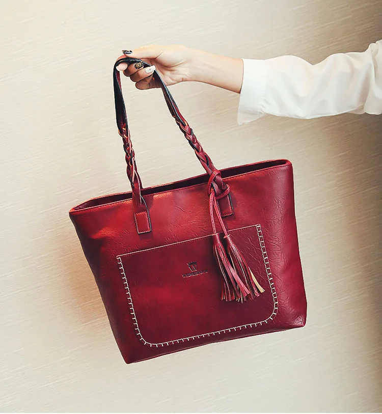 Большие вместительные женские сумки через плечо bolsos новые женские сумки-мессенджеры с кисточкой известные дизайнеры кожаные сумки - Цвет: Red