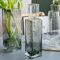 Europäischen Stil Licht Luxus Gold-Gemalt Glas Vase Transparent Quadrat Mund Kreative Hydrokultur Pflanze Blume Vase Dekoration
