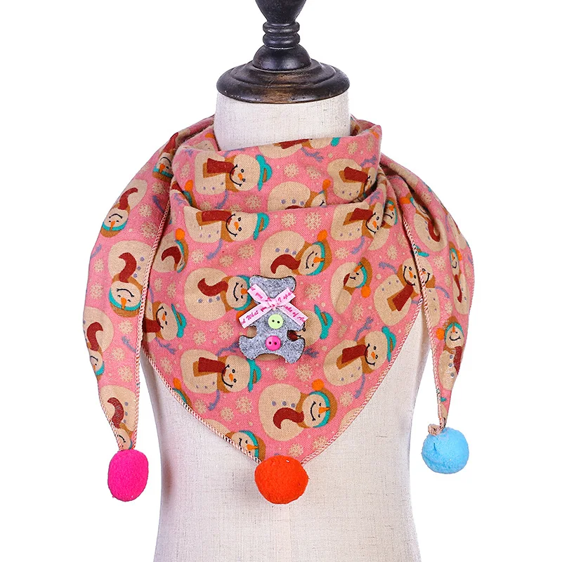 Cotton Scarf Girls Triangle Scarves Autumn Winter Boys Shawl Neckerchief Print Kid Baby Bib Collar Wear Accessories