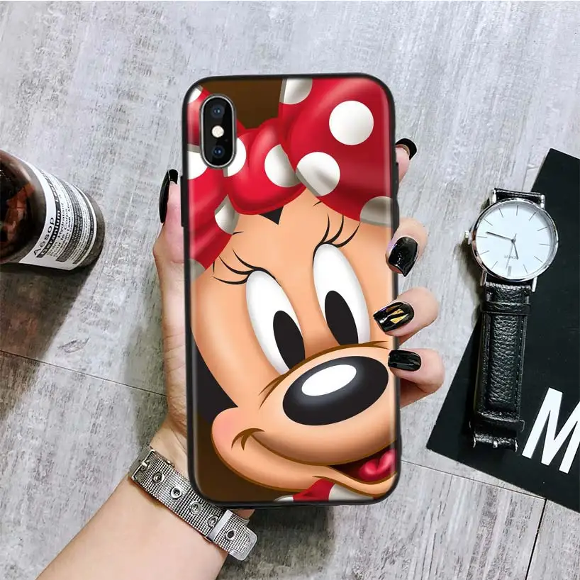 Черный чехол для телефона с Минни Маус для Apple IPhone 11 Pro XS MAX XR 7 8 6 6S Plus X 10 Ten 5 5S SE Coque Shell
