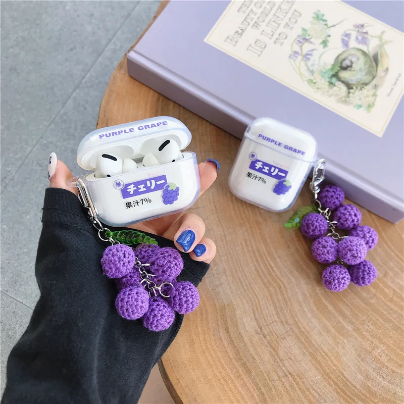 

For Airpod Pro Case Cover Cute Grape Peach Pendant Earphone Case Soft Silicone Wireless Bluetooth Earpods Pro Case For Airpods 2
