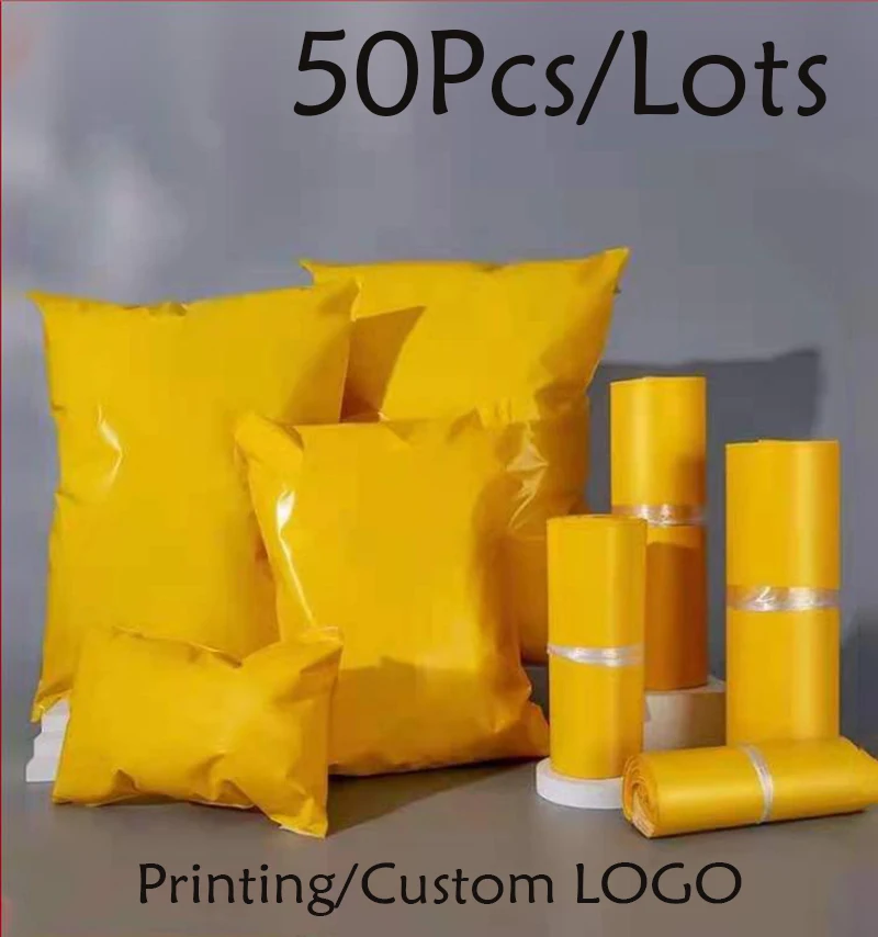 50PcsYellow Poly Waterproof Envelope Bag 14 Wires Self Adhesive Seal Thicken Clothing Gifts Mailing Bags PE Plastic Courier Bag