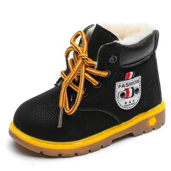 

Children's Shoes Winter 2020 Kids British Style Boys Ankle Boots Plush Girls Short Boots PU Leather Baby Snow Boots Shoes D08022