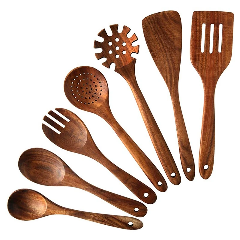 Wood Cooking Tools Spatula Spoon Mixing Holder Utensils Dinner Utensils OHyJu 