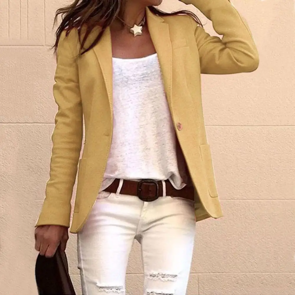 

Blazer Mujer 2019 Women Autumn Plus Size Solid Long Sleeve Notched Button Casual Overwear Blazer Mujer Elegante Blazer Feminino