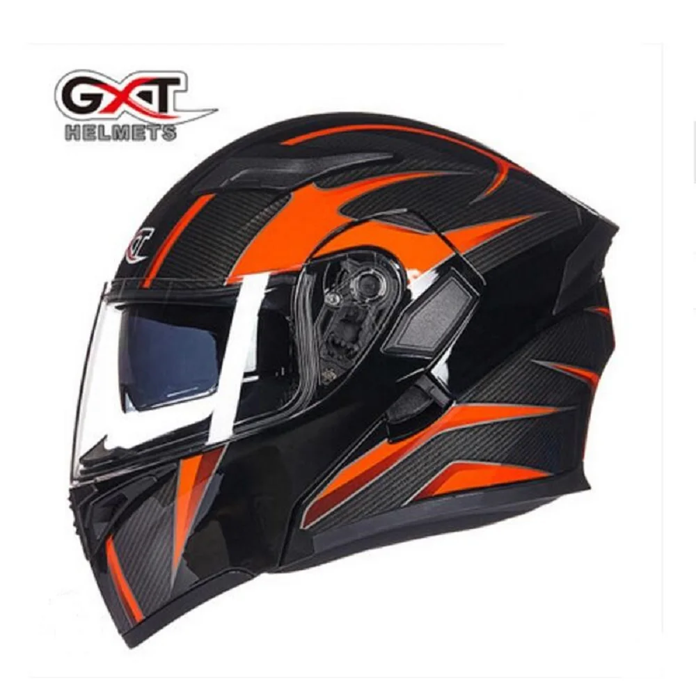 Рыцарский защитный GXT ABS откидной мотоциклетный шлем с двойными линзами с открытым лицом мотоциклетные шлемы с PC линзой козырек - Цвет: Оранжевый