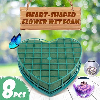 

8 Pcs Heart Shape Flower Wet Foam Fresh Floral Bridal Modelling DIY Wedding Party Car Table Display For Wedding Car Decoration