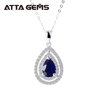 

Blue Sapphire Sterling Silver Pendants for Women Fine Jewelry Pear Drop Design Created Sapphire Colorful Pendants for Gifts