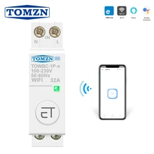 Interruptor inteligente do interruptor de circuito do trilho do ruído wifi controle remoto por ewelink app para casa inteligente 18mm 32a 50a tomzn mini TOWBC-1P-e