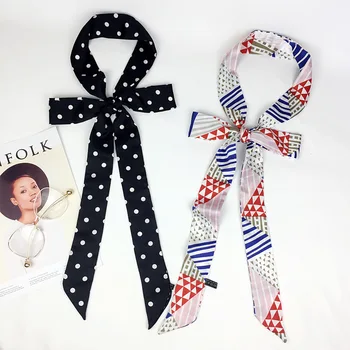

2020 New Spring Solid Color Narrow Long Scarf Women New Soft Scarves 195cm Stylish Necktie Belt Wrist Strap Small Ribbon