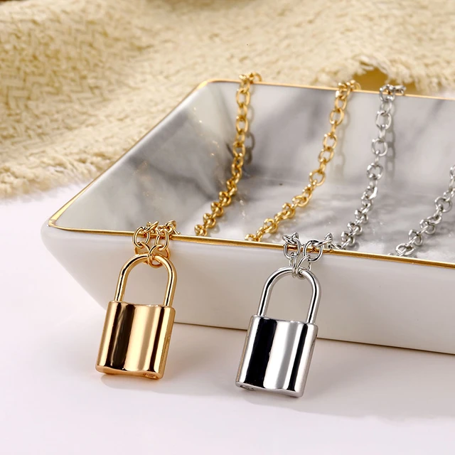 Gold Padlock Statement Necklace Minimal Lock Necklace for 