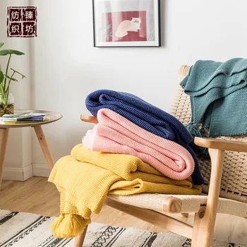 

New Style Acrylic Handmade Four Corners Tassels Blanket Spring and Autumn Blanket Air Conditioner Blanket Photographic Prop