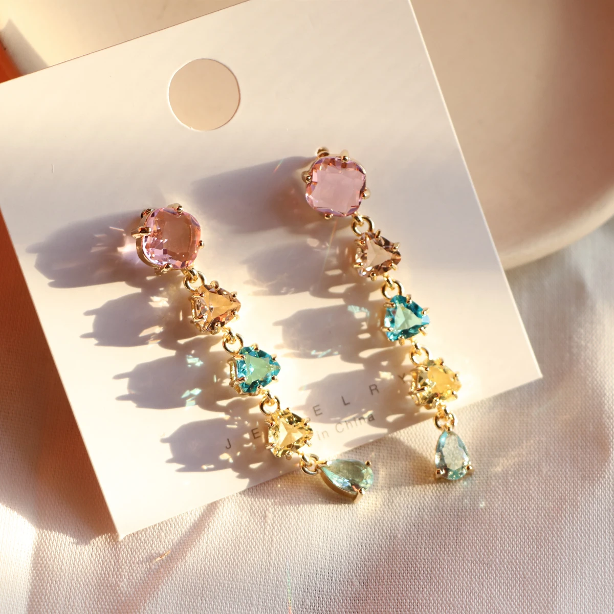 Full of Rhinestone Long Drop Earrings Female Fashion Woman Teardrop Crystal Yellow | Украшения и аксессуары