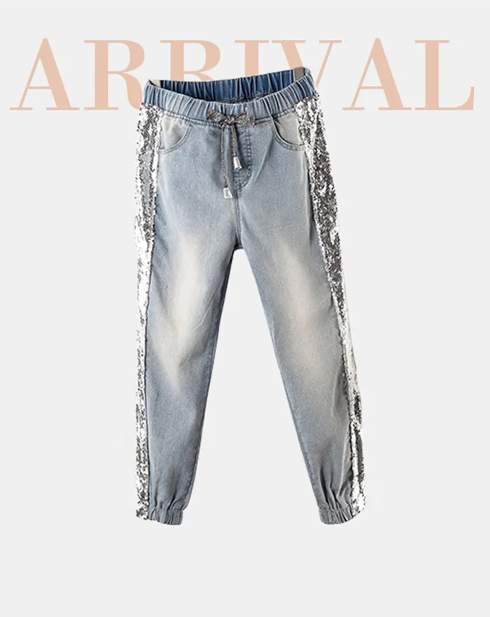 Largesize 5xl лоскутные джинсы с блестками женские потертые джинсовые брюки джинсы женский эластичный пояс брюки карго полосатые джинсы