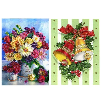 

2 Set Diamond Painting Embroidery Needlework Rhinestone Cross Craft Stitch Kit DIY, Christmas Bell & Beautiful Flowers