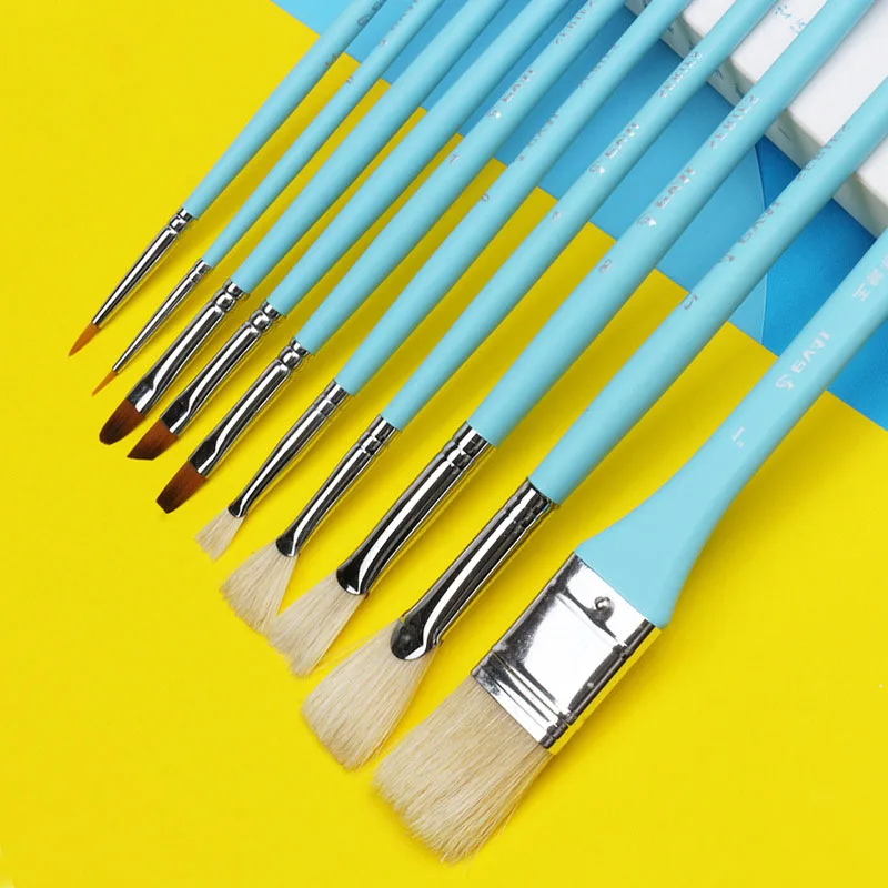 10 Pcs Combined Weasel Hair Pig Bristle Oil Painting Pen Set Fan-shaped Paint  Brush Nylon Hook Line Art Oil Painting Pen Set - Paint Brushes - AliExpress