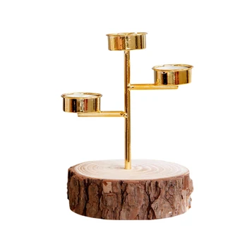 

Natural Pastoral Style Wooden Base Golden Candle Holder Candle Cup Nordic Style Home Decoration