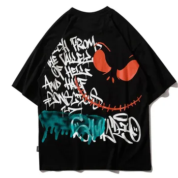 

Women Mens Graffiti Demons Eye Tshirts Streetwear 2020 Men Hip Hop Casual Short Sleeve Tops Tees Loose Fit Hipster T Shirts