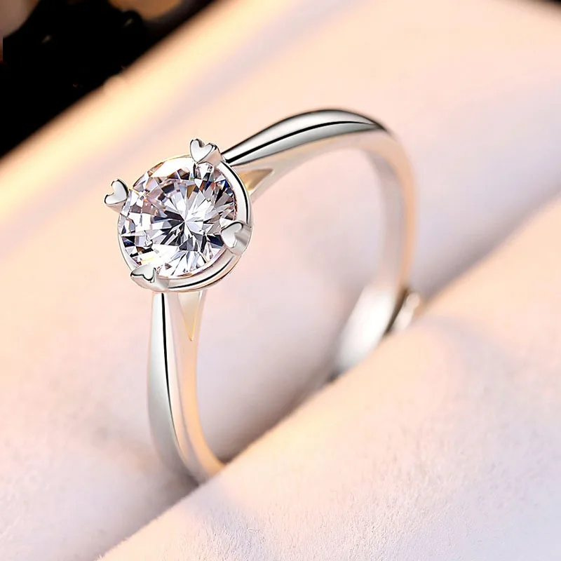 

1CT Engagement Ring Women 6.5mm Shiny CZ Stone Romantic Ring Gift Wife Genuine 925 Sterling Silver Jewelry Prong Settings Ring