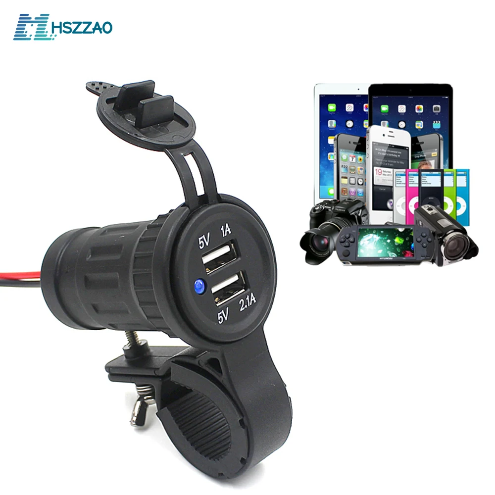 

1-2.1A Electric Bicycle Charger Motorcycle Phone 2USB Charging Bike Accessories Waterproof Portable Moto Electric Car Charger
