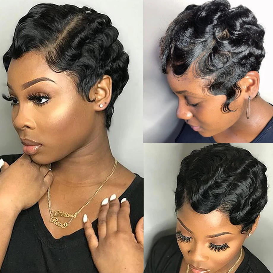 

2-5-10 Pcs Short Ocean Wave Wigs Brazilian 100% Human Hair Machine Made Wig #33 Color Spiral Curl Natural Color Remy Jarin Hair