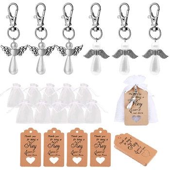 

42PCS Angel Keychains, Angel Gift Angel Wing Pendant Keychain with Tag Suitable for Wedding Supplies, Christian Baptism