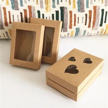 

10PCS Kraft Box With Transparent PVC Windows Paper Gift Box Candy Packaging For christmas gifts Makeup tray Wrapping Favor