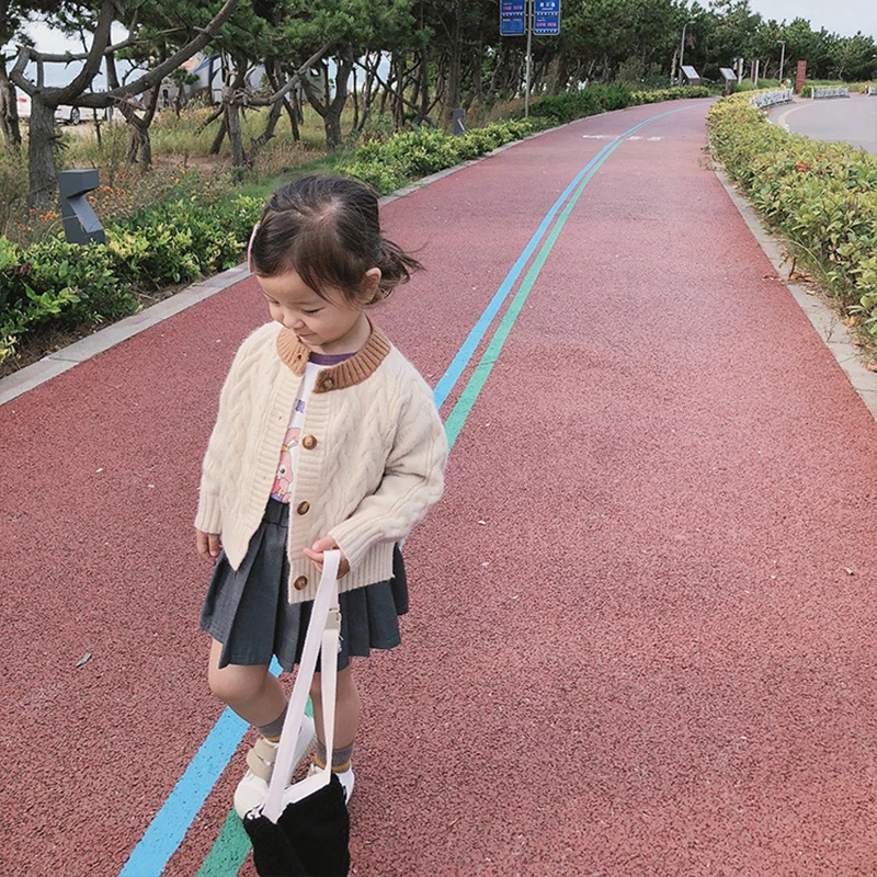 Chifuna/Детская Однотонная вязанная кофта кардиган зимняя одежда для девочек модный свитер и вязаная верхняя одежда, милые свитера для девочек на осень