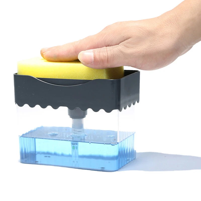 

1200ml Soap Pump Dispenser with Sponge Holder Cleaning Liquid Dispenser Container Manual Press Soap Organizer Kitchen Cleaner To
