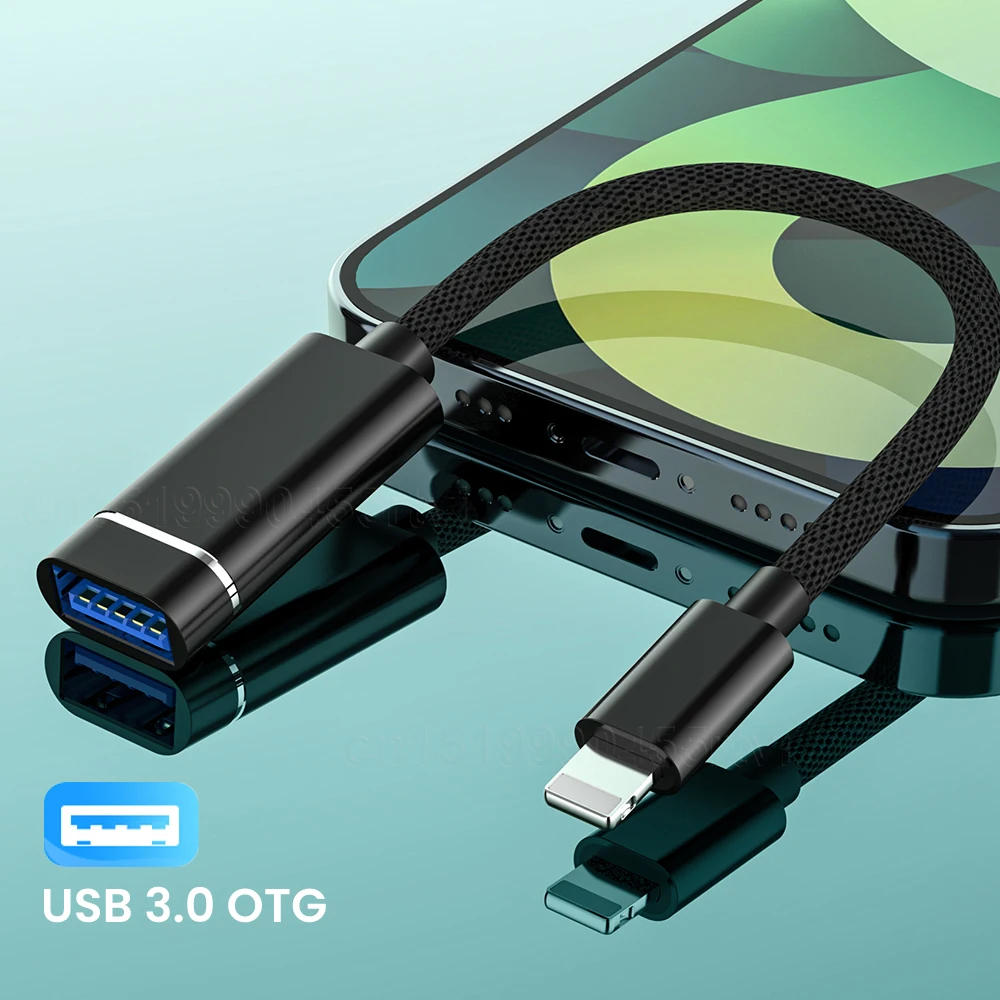 Cavo adattatore OTG da 8 pin a USB 3.0 per iPhone 13 12 11 Pro Max Xs XR 7 8 Plus iPad per iOS 13 e versioni successive per mouse, fotocamera, lettore di schede_voghion.com