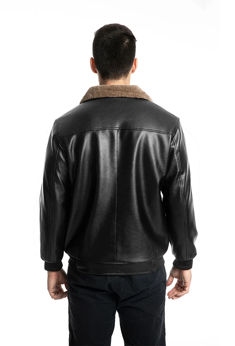New Style Leather Jacket MEN'S Leather Coat Fur Pu Middle-aged Leather Coat Men's