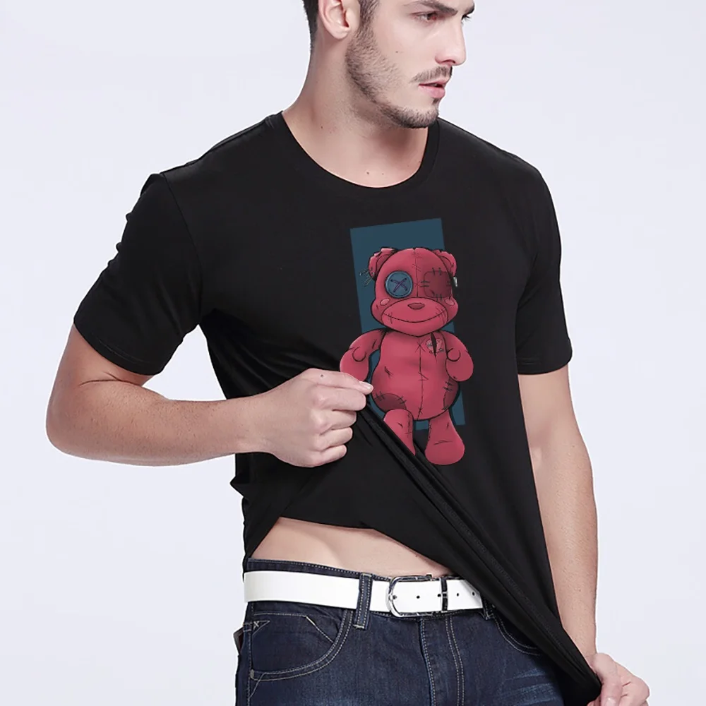 2022 Summer Bear Print Short-sleeved T-shirt Male Short Sleeved Summer Casual Loose O-Neck Tees Harajuku Streetwear Men T Shirt