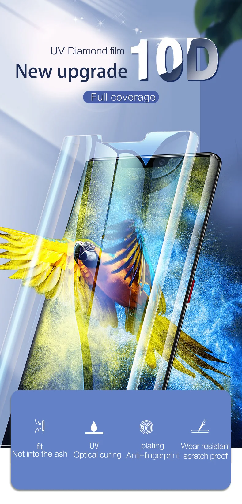 10D Жидкий УФ клей для huawei mate 30 Pro протектор экрана для huawei P30 Pro полный клей УФ закаленное стекло mate 20 Pro