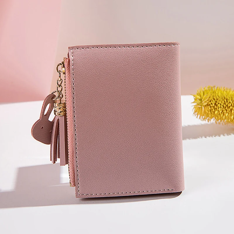 Leather Coin Purse Simple Style Short Wallet for Women Girls