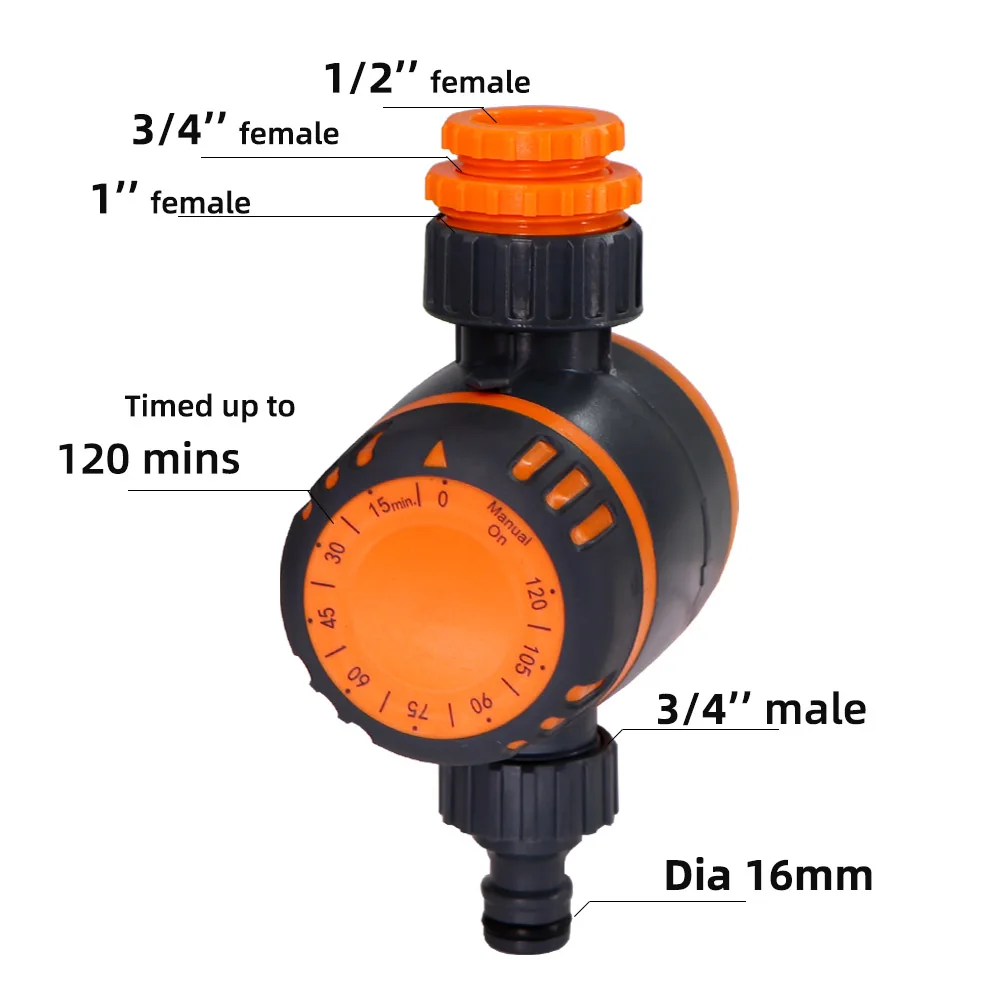 1/2"  3/4"  1"  Mechanical Timer 120 Minutes Manual Controller 16mm Hose Connection Port Garden Irrigation Watering Timing Tool 