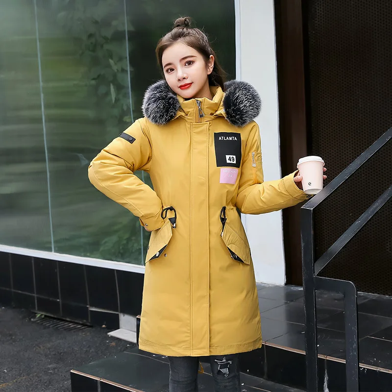 

new women's waist-closing medium-length down jacket with thick wool collar and cotton jacket winter parka 1919