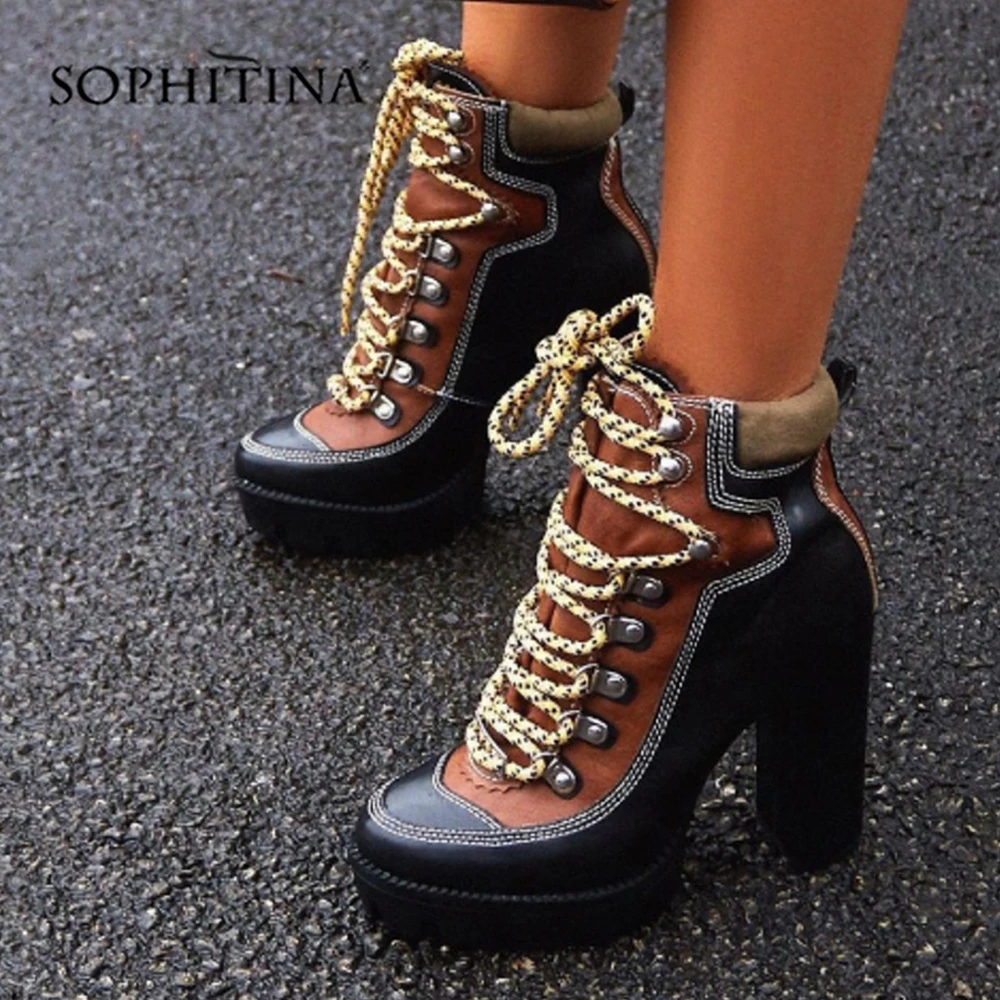SOPHITINA/Ботильоны женские. Модные разноцветные ботинки с округленным носком на