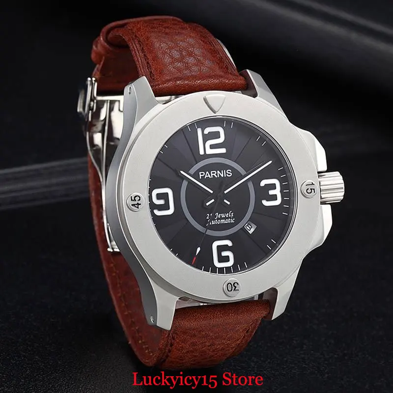 2 Model Dress Round Stainless Steel Men's Watch 47mm Case Sapphire Glass Auto Date Sapphire Crystal Leather Strap Luminous Marks