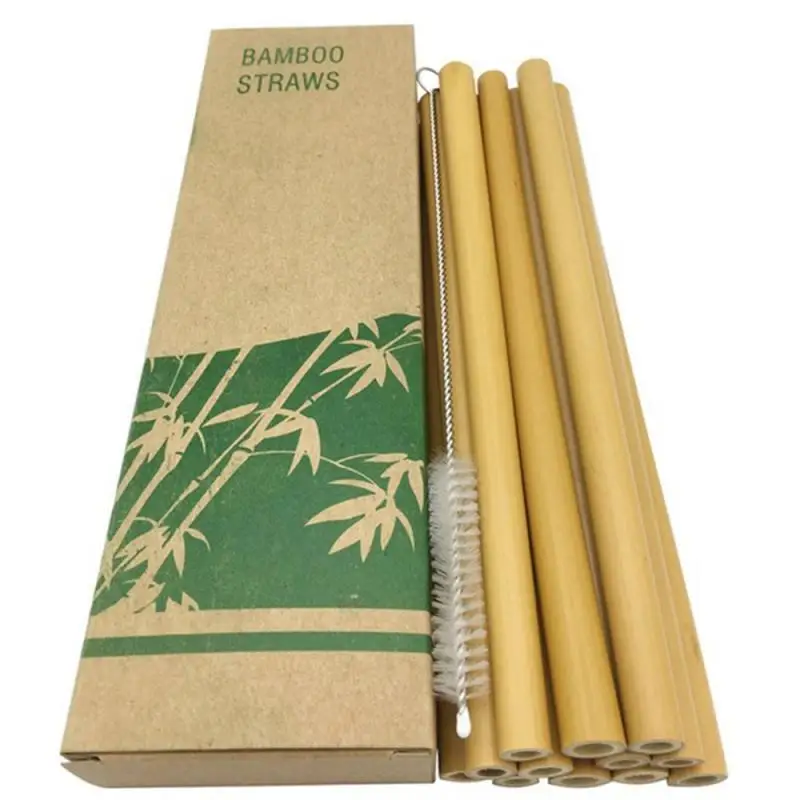 

10Pcs/Set Bamboo Straw Reusable Drinking Straw 20cm Eco-friendly Natural Organic Bamboo Straw with Cleaning Brush Kitchen Tool