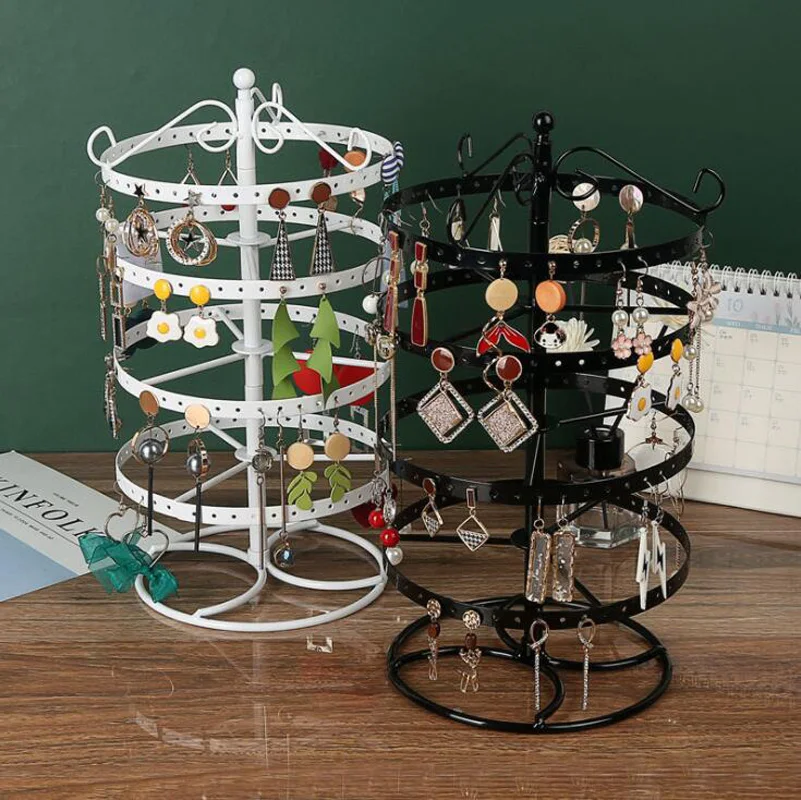 Fashion 4 Layers Metal Earrings Organizer Rotating Holder Jewelry Display Show Rack Storage 3 Colors Options Easy Small Business