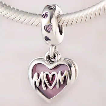 

Original Pink Enamel Mom Script Heart With I Love You Pendant Beads Fit 925 Sterling Silver Charm Bracelet Diy Jewelry
