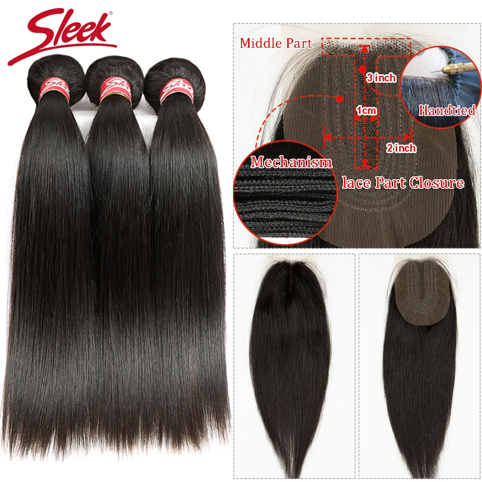 Feixes de Cabelo Elegante com Fechamento do Laço Pacotes com 2x4 Liso Brasileiro Natural Tecer Cabelo Remy Humano 3 Cor 3 Cheap Pacotes com 34 com fecho