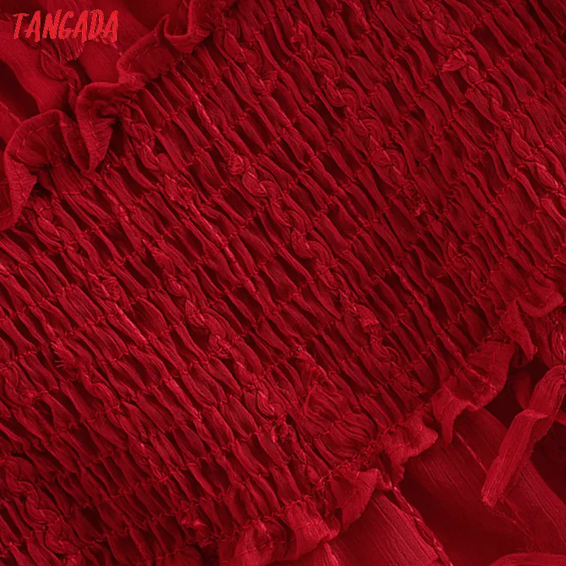 Tangada, женская красная сетчатая блузка с кисточками, водолазка, плиссированная, длинный рукав, шикарная винтажная рубашка, blusas femininas 3W79