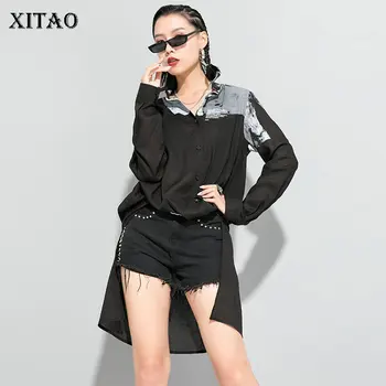 

XITAO Irregular Personality Shirt Slim Was Thin Trend Women Blouses 2020 Spring Fashion Mid-length Women Tops Harajuku XJ3774