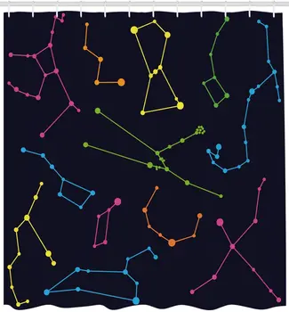 

Constellation Shower Curtain Colorful Astronomic Illustration Science Ursa Major Minor Polaris Celestial Fabric Bathroom Decor