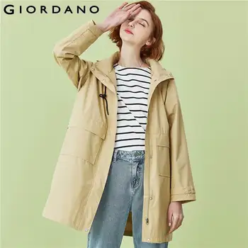 

Giordano Women Jackets Raglan Sleeves Hooded Long Windbreakers Polyester Zip Front Solid Warm Casaco Feminino 05370719