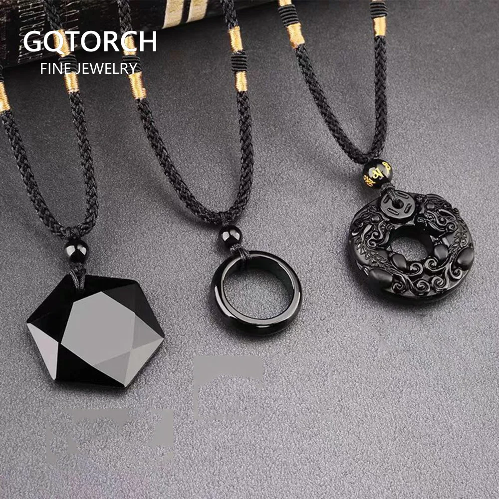 Natural Black Obsidian Onyx Pendant 